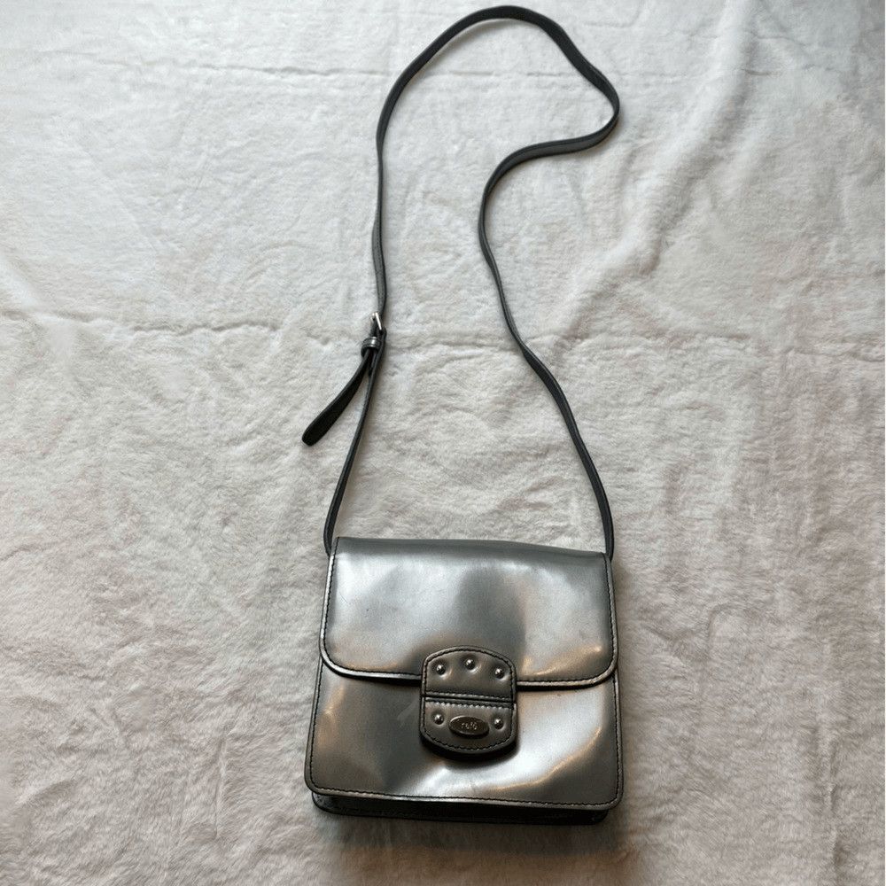 Rafe New York Womens Gray Leather Crossbody Bag Metallic Flap Shoulder Purse